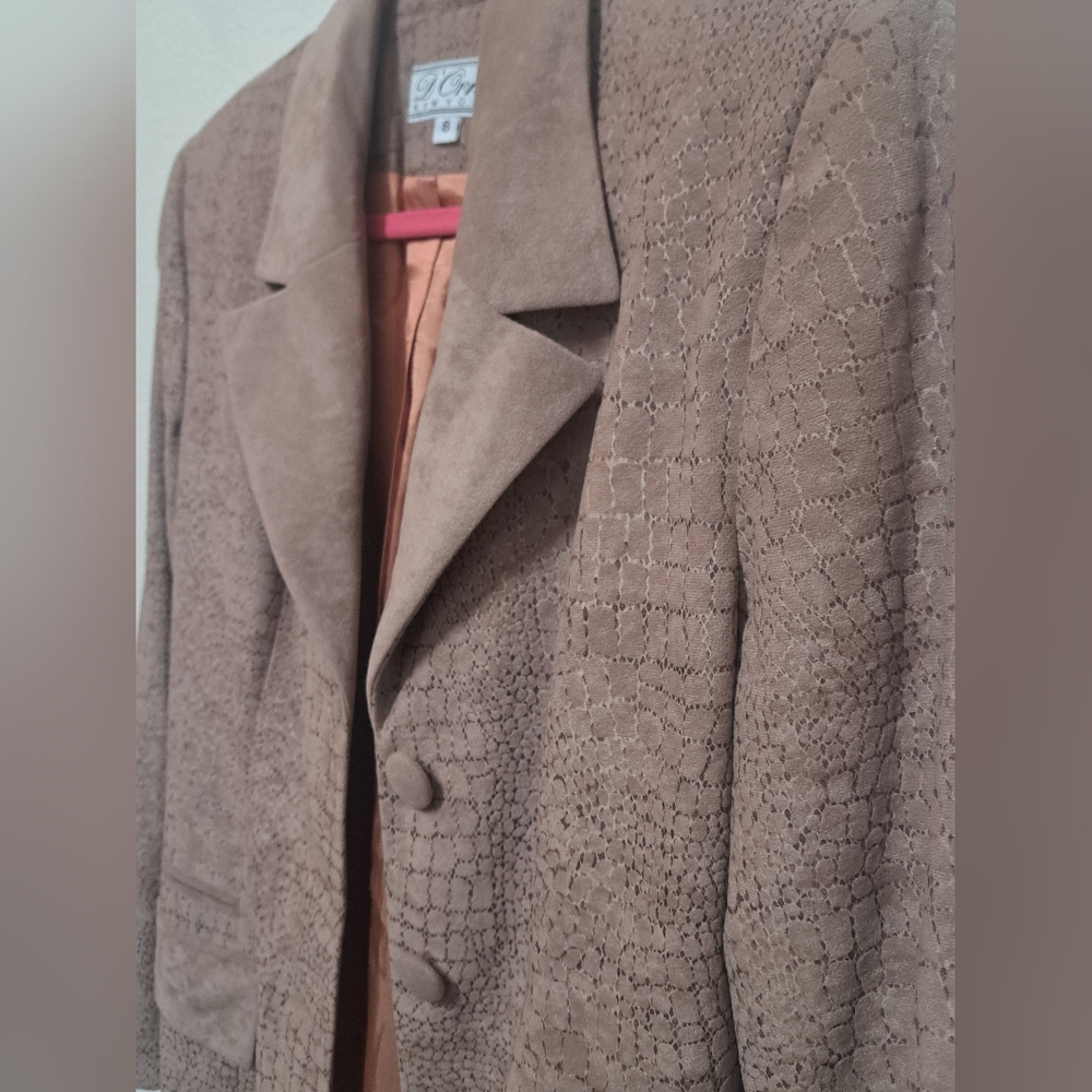 D'Ora New York Womens Size 8 Croc Embossed Faux Suede Long Blazer Jacket Tan - Picture 5 of 11